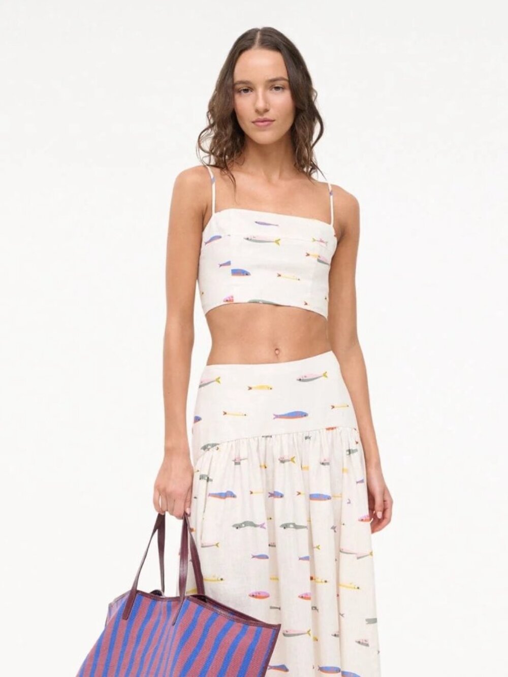 STAUD Federico Fish-Print Cotton Crop Top